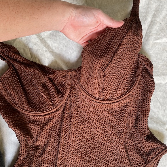 ASOS Chocolate Ribbed One-Piece Swimsuit - Picture 3 of 5
